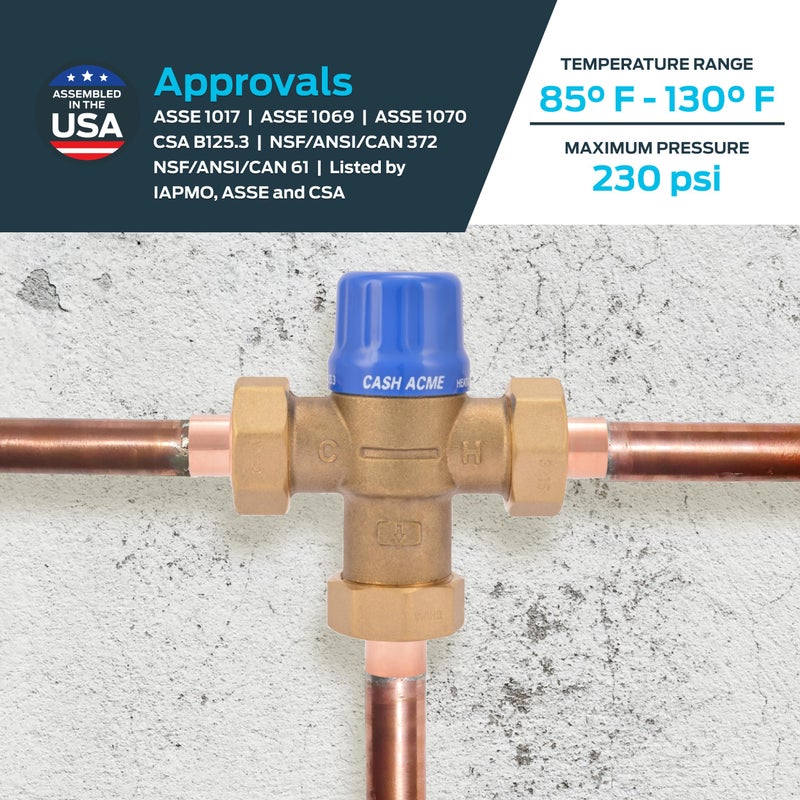Cash Acme 1/2 Inch HG110-D Sweat Thermostatic Mixing Valve with Barb Connections and Integral Checks, Brass Plumbing Fitting, 24501 - Image 4
